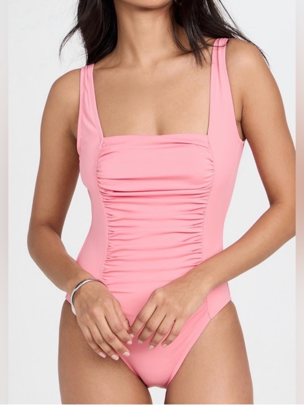 STAUD SEA Alder One Piece Pearl Pink Ruched Front size L NWT